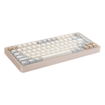 Angled view of Evo75 wireless mechanical keyboard in First Light colour, ANSI 75% layout 