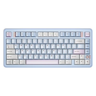 Top view of Evo75 wireless mechanical keyboard in Sky Blue colour, ANSI 75% layout with rotary knob 