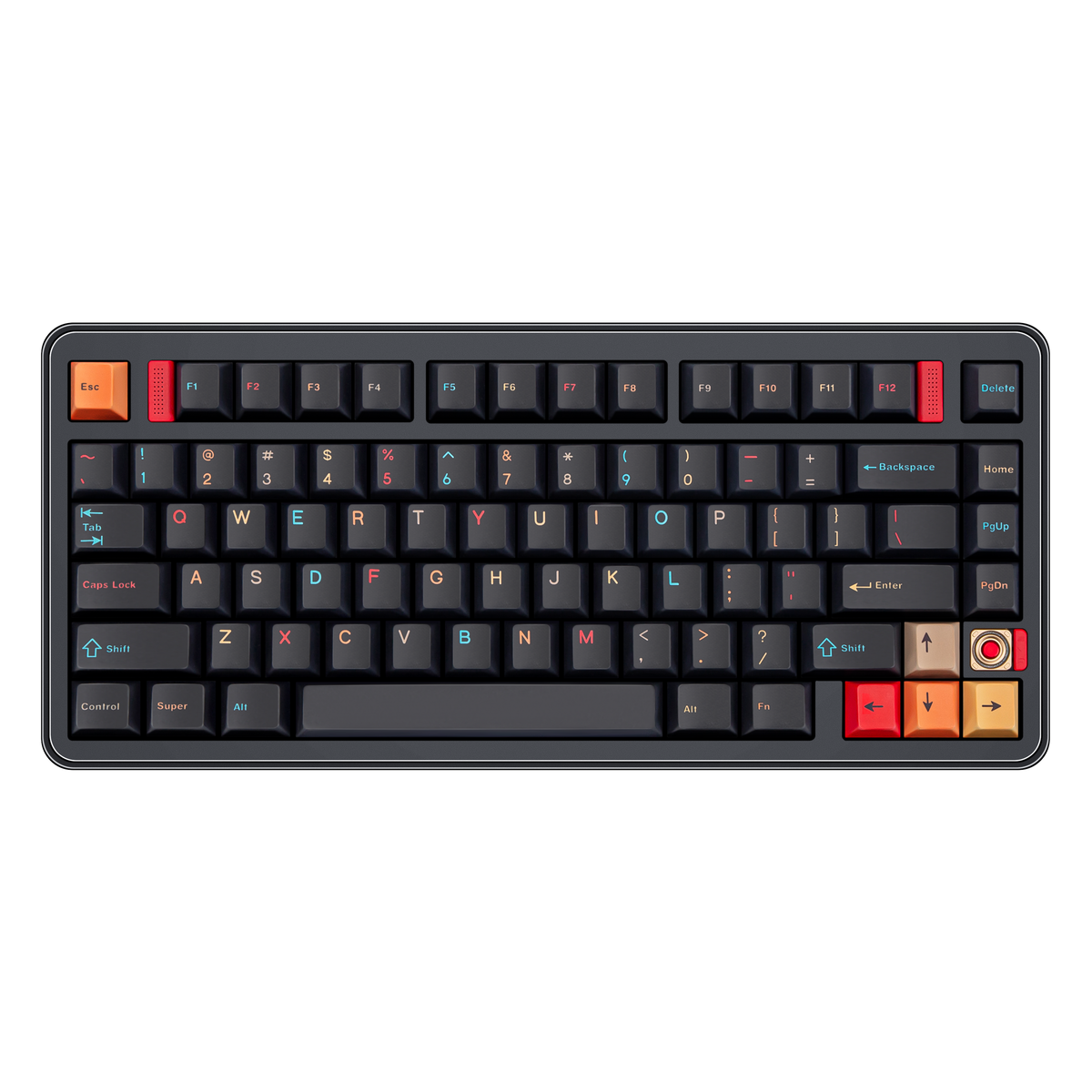 Top view of Evo75 wireless mechanical keyboard in Nebula colour, ANSI 75% layout with rotary knob 