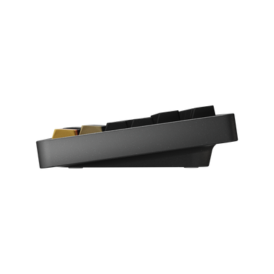 Side view of Evo75 wireless mechanical keyboard in Nebula colour, showing case profile and typing angle 