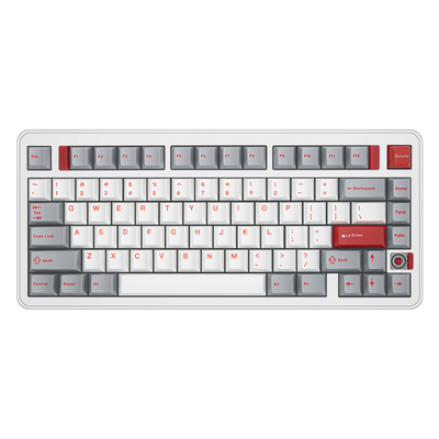 Top view of Evo75 wireless mechanical keyboard in Nova White colour, ANSI 75% layout with rotary knob 