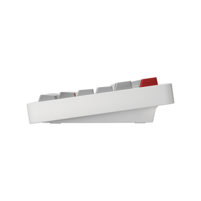 Side view of Evo75 wireless mechanical keyboard in Nova White colour, showing case profile and typing angle 