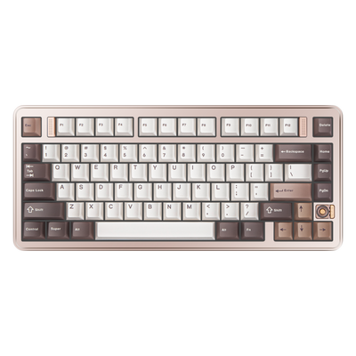Top view of Evo75 wireless mechanical keyboard in Sandgold colour, ANSI 75% layout with rotary knob 
