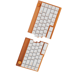 Jiffy75 split low-profile mechanical keyboard in orange case colour on a white background