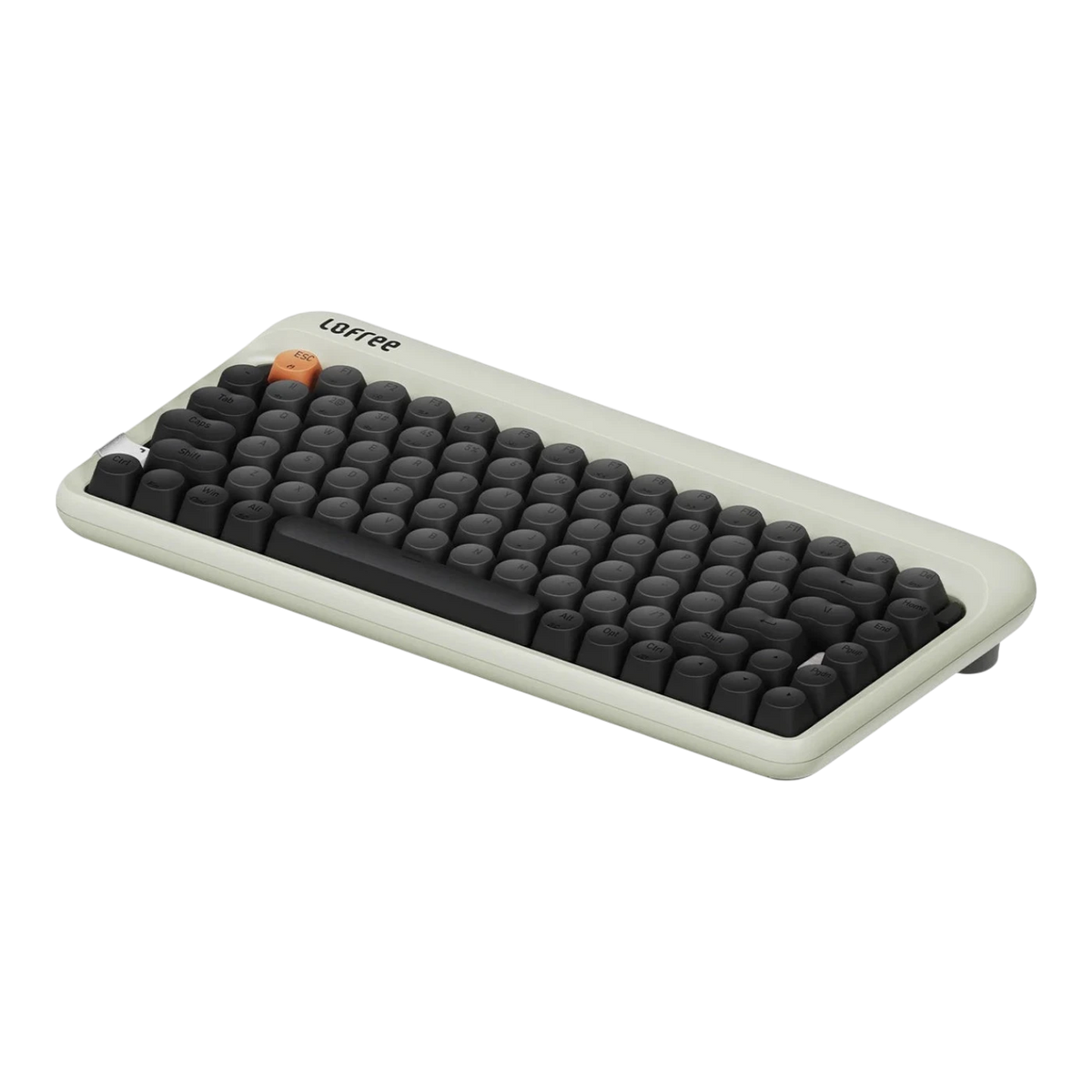Lofree 1970s mechanical keyboard in Olive, three-quarter view #color_olive