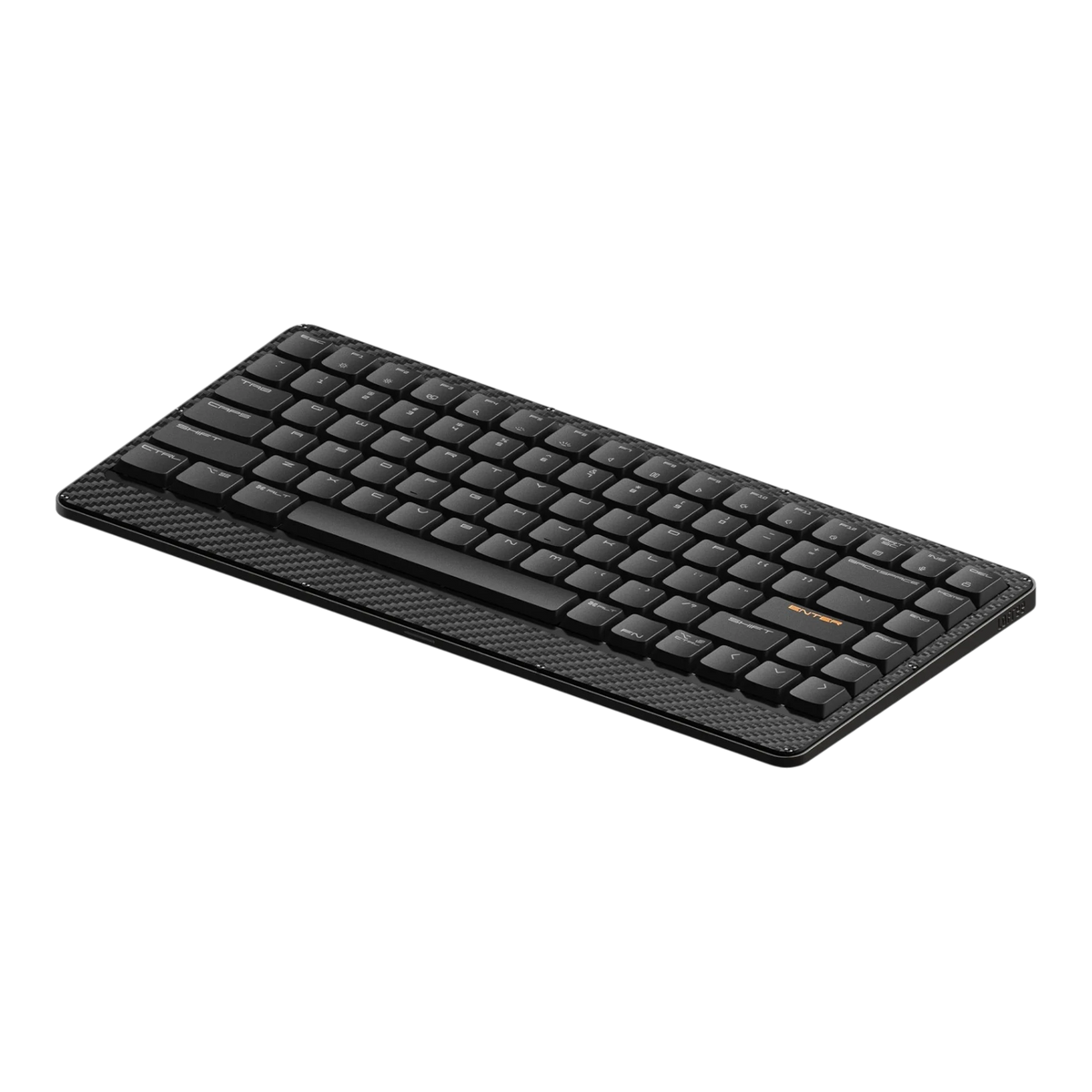 Lofree Edge Volcano Grey low-profile 75% mechanical keyboard, dark grey carbon fibre, angled front view #choose-variant_volcano-grey