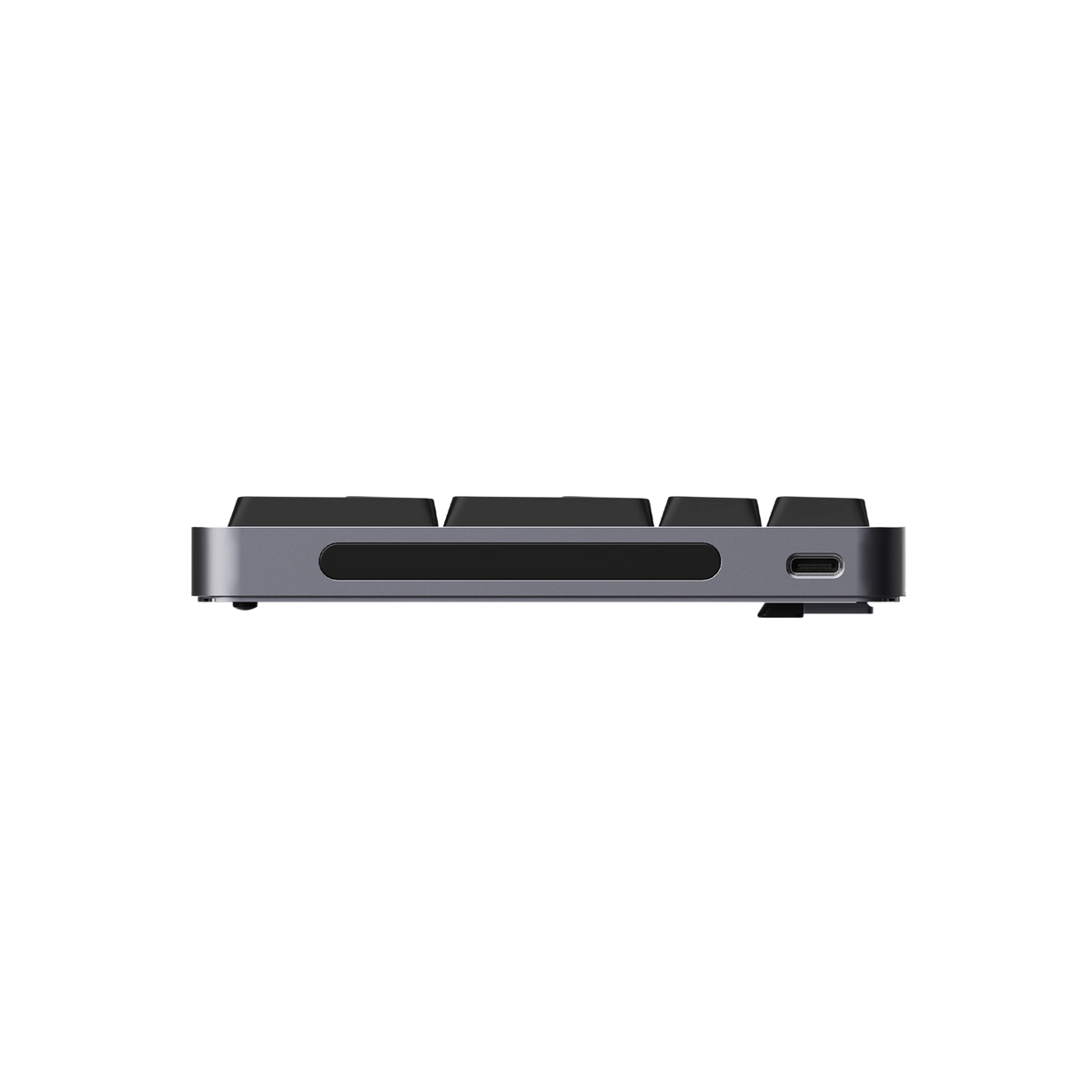 Lofree Flow 2 100 space gray low-profile mechanical keyboard side profile with USB-C port