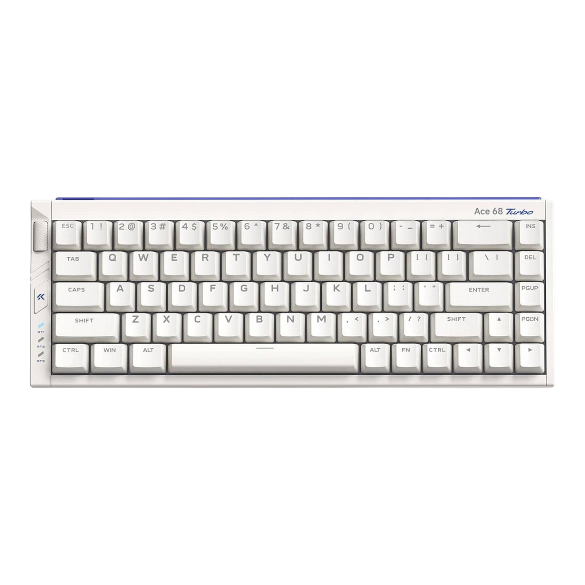 Mchose Ace 68 Turbo 65% mechanical keyboard with white PBT keycaps and a premium CNC-milled aluminium alloy case.