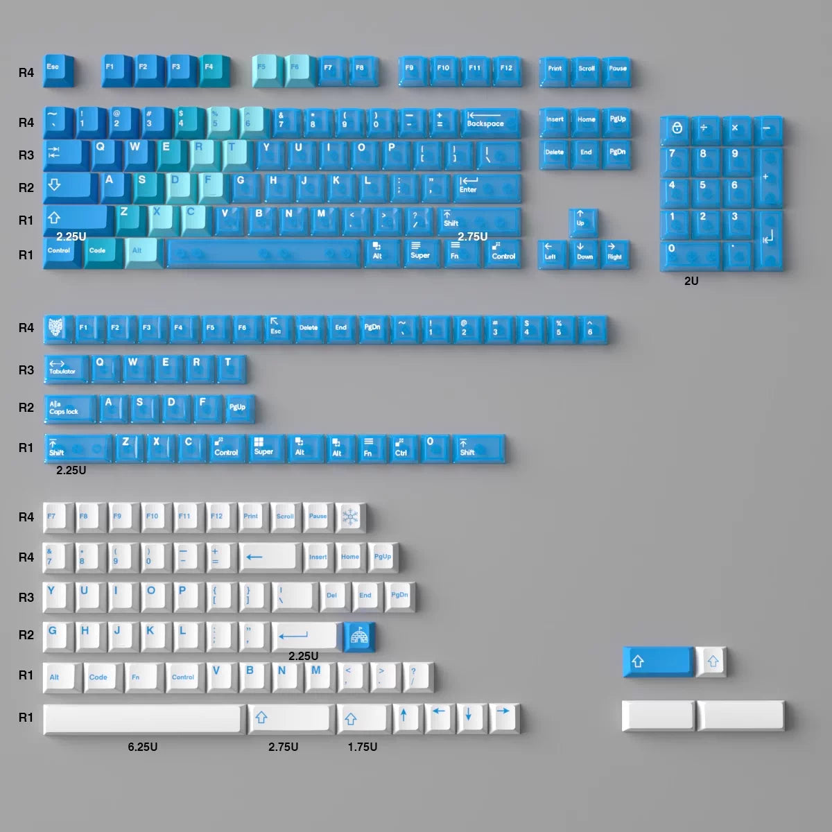 Mintcaps PBT and translucent PC keycap set in blue.