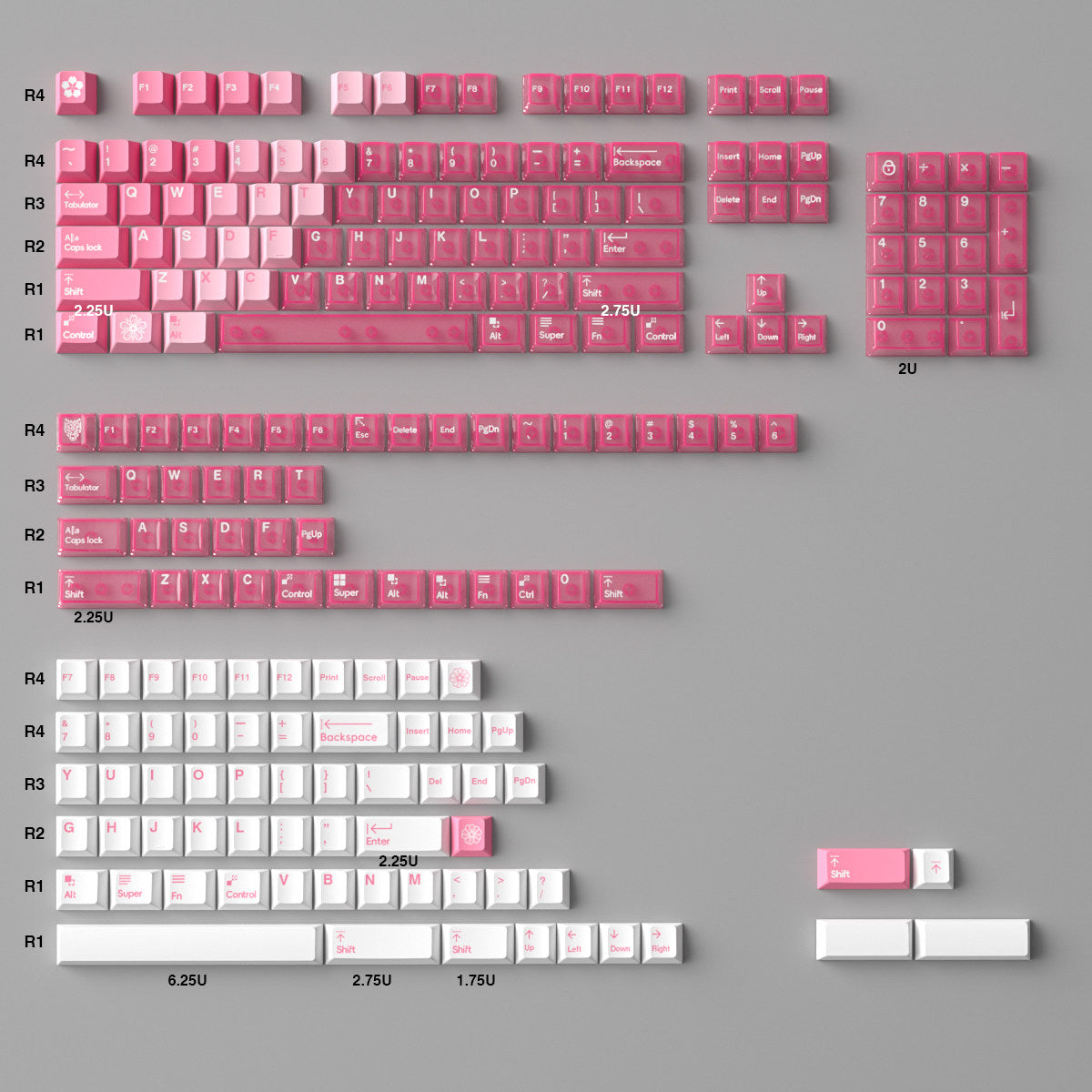 Mintcaps PBT and translucent PC keycap set in pink.