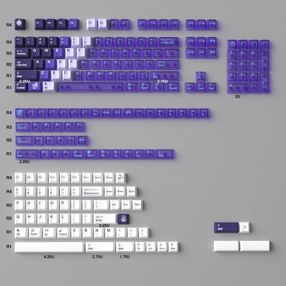 Mintcaps PBT and translucent PC keycap set in purple.