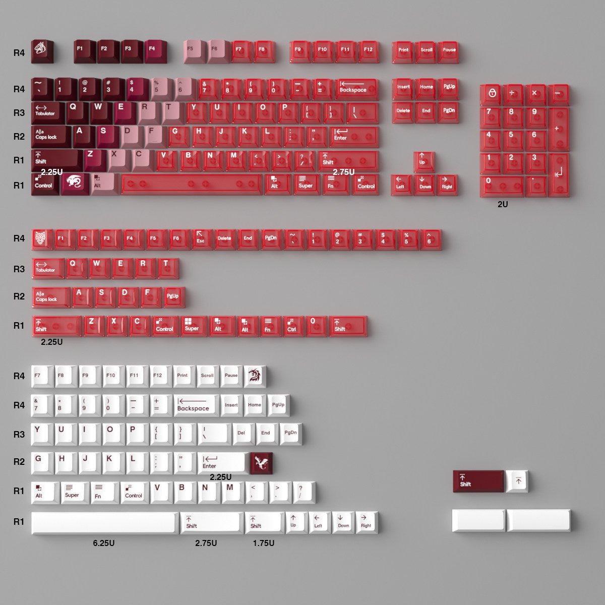 Mintcaps PBT and translucent PC keycap set in red.