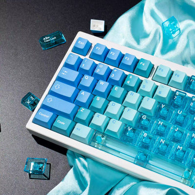Mintcaps PBT and translucent PC keycap set in blue.