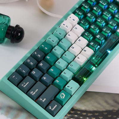Mintcaps PBT and translucent PC keycap set in green.