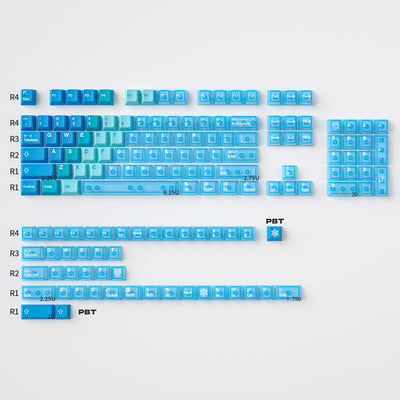 Mintcaps PBT and translucent PC keycap set in blue.