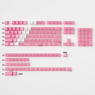Mintcaps PBT and translucent PC keycap set in pink.