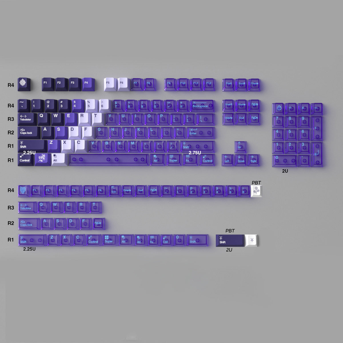 Mintcaps PBT and translucent PC keycap set in purple.