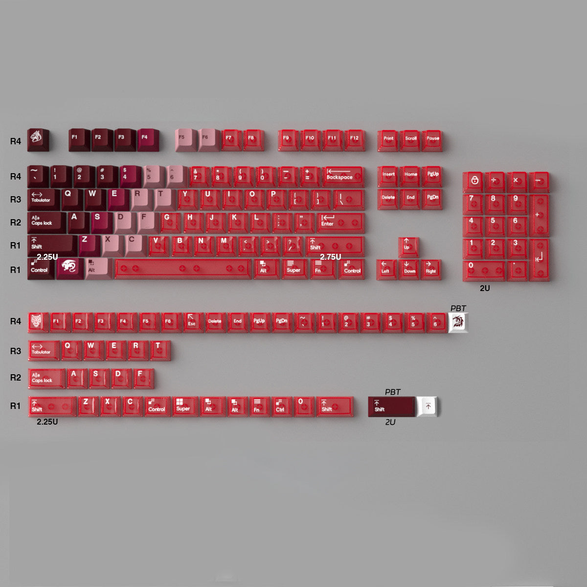 Mintcaps PBT and translucent PC keycap set in red.