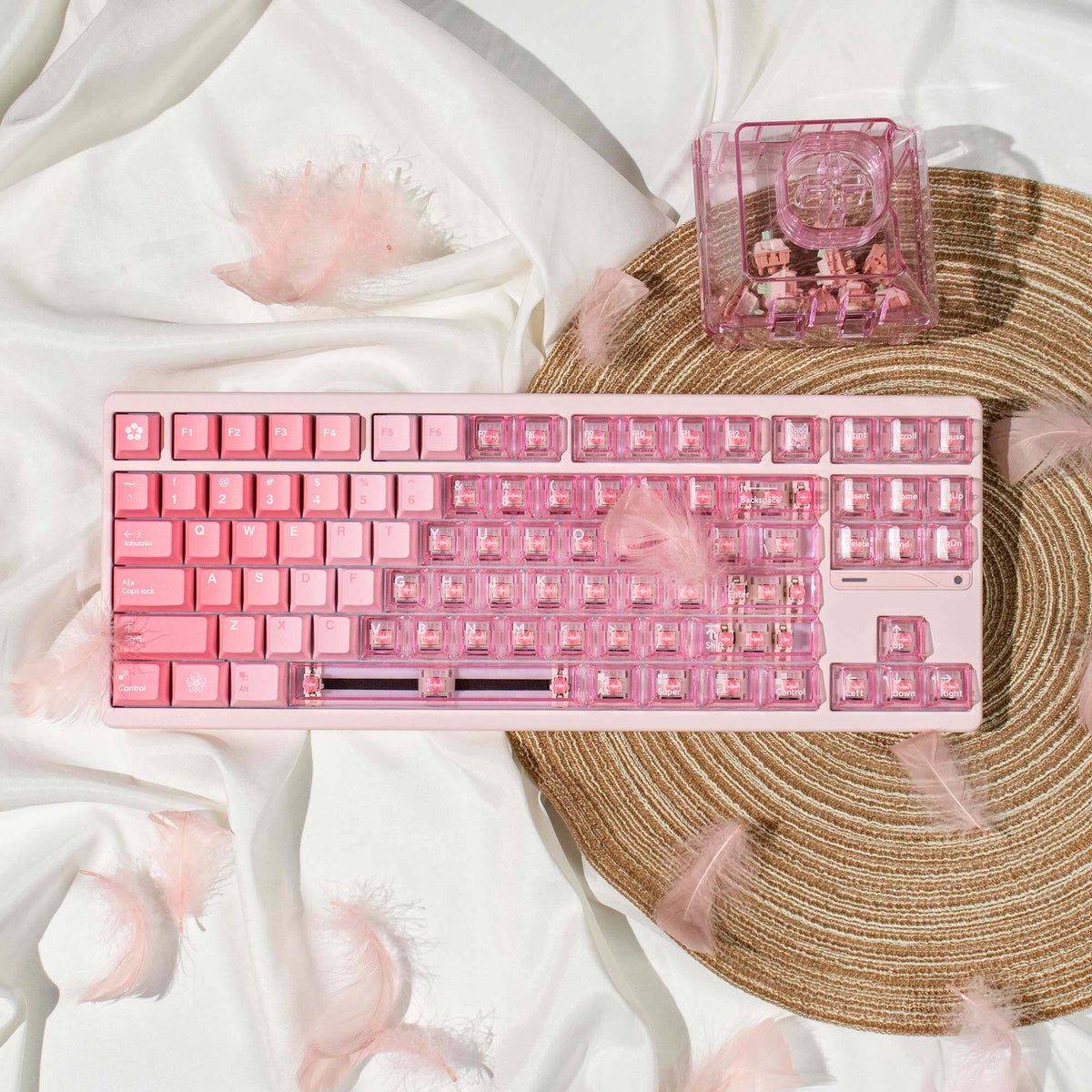 Mintcaps PBT and translucent PC keycap set in pink.