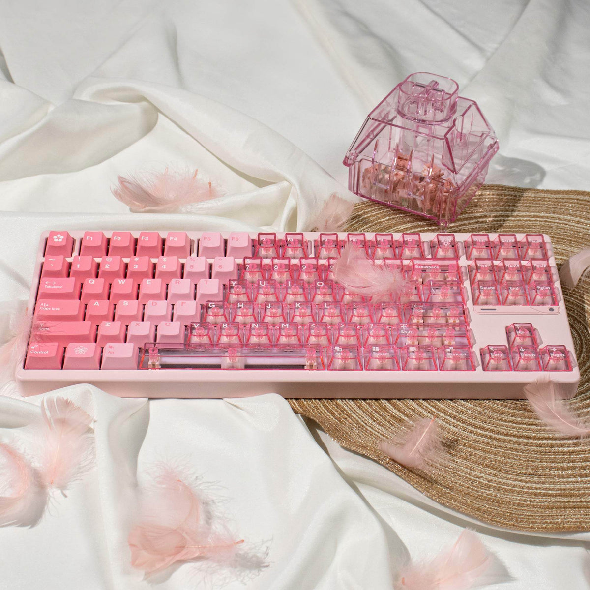 Mintcaps PBT and translucent PC keycap set in pink.