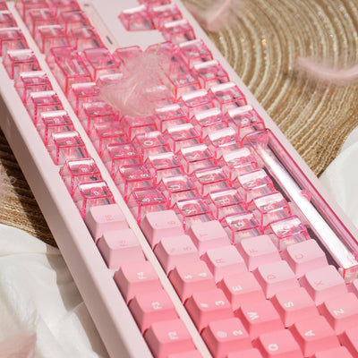 Mintcaps PBT and translucent PC keycap set in pink.
