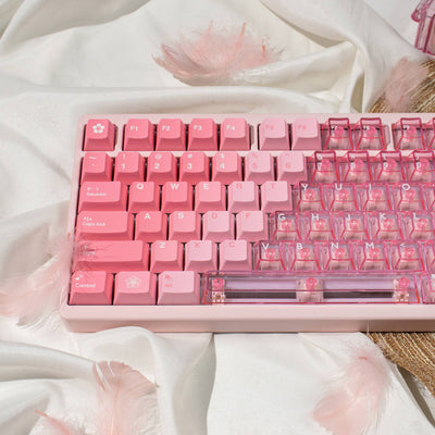 Mintcaps PBT and translucent PC keycap set in pink.