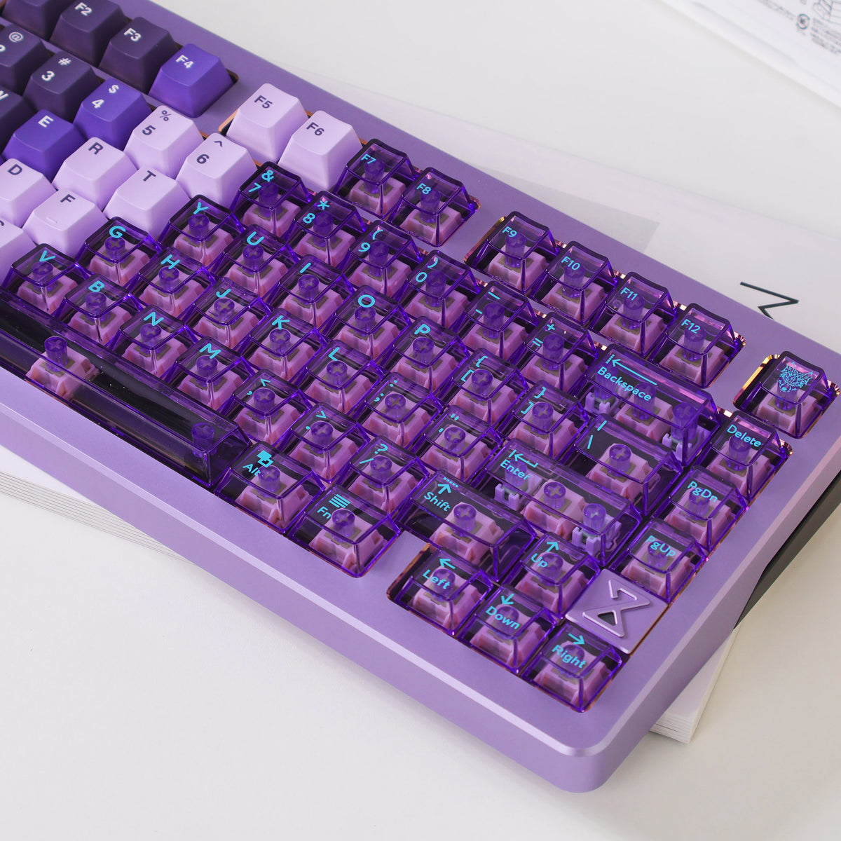 Mintcaps PBT and translucent PC keycap set in purple.