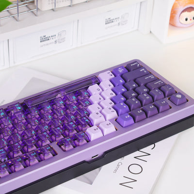 Mintcaps PBT and translucent PC keycap set in purple.