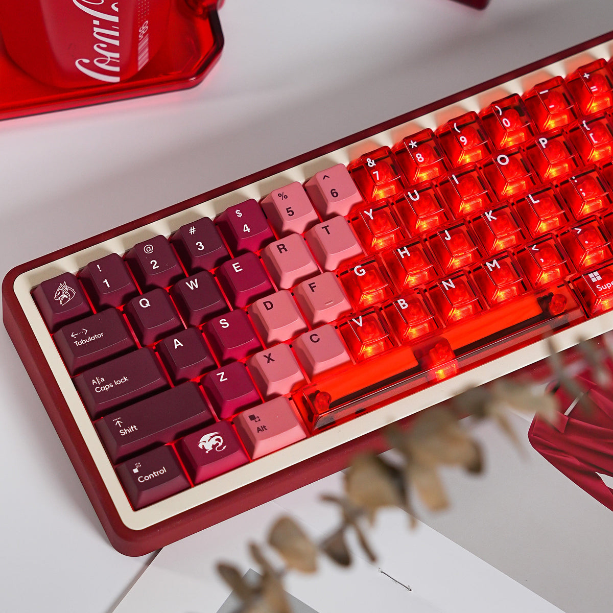 Mintcaps PBT and translucent PC keycap set in red.