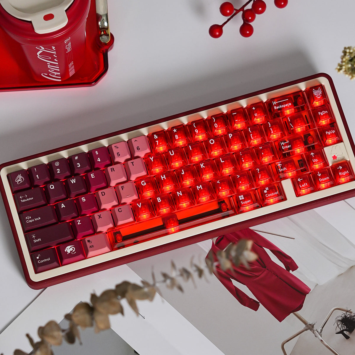Mintcaps PBT and translucent PC keycap set in red.