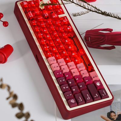 Mintcaps PBT and translucent PC keycap set in red.