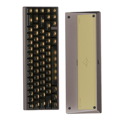 Mechanical keyboard with a metallic frame on a dark background