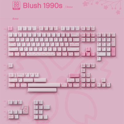 OZO Keyboards 80Retros Blush 1990s pink ABS double-shot keycap set with cherry blossom and manga-inspired legends