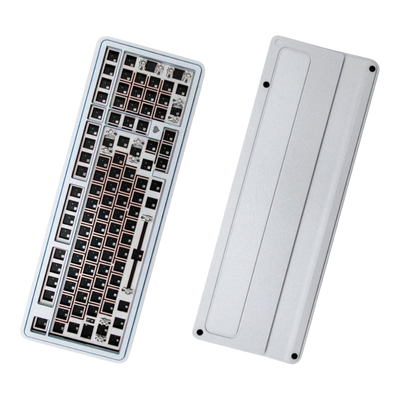 OZO Keyboards GeekZB Story100 100% mechanical keyboard barebone kit with silver aluminum case, top and bottom view