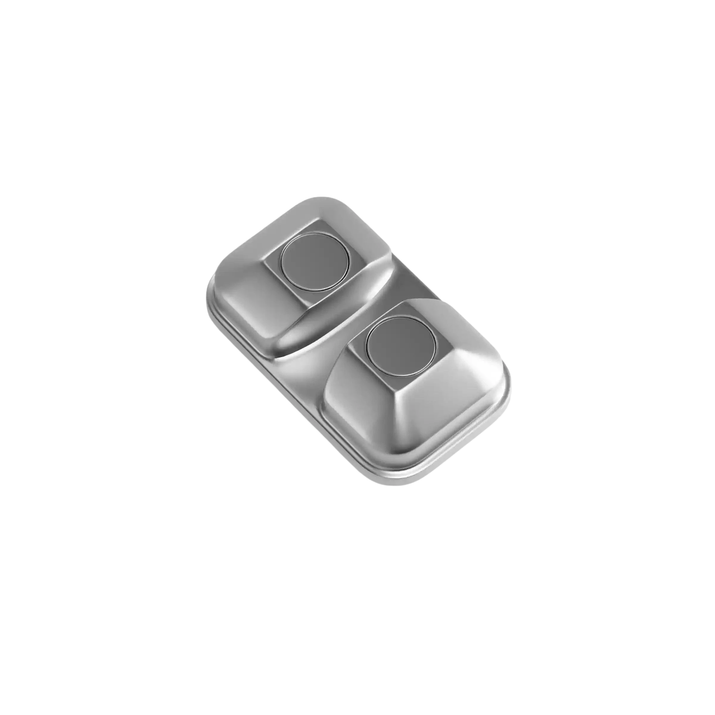 Gwang magnetic cable organizer in a titanium-look zinc-alloy finish with two circular magnetic slots.