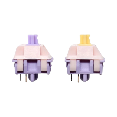 OZO Keyboards MMD Princess V2 linear and tactile mechanical switches with pink housings and purple or yellow stems