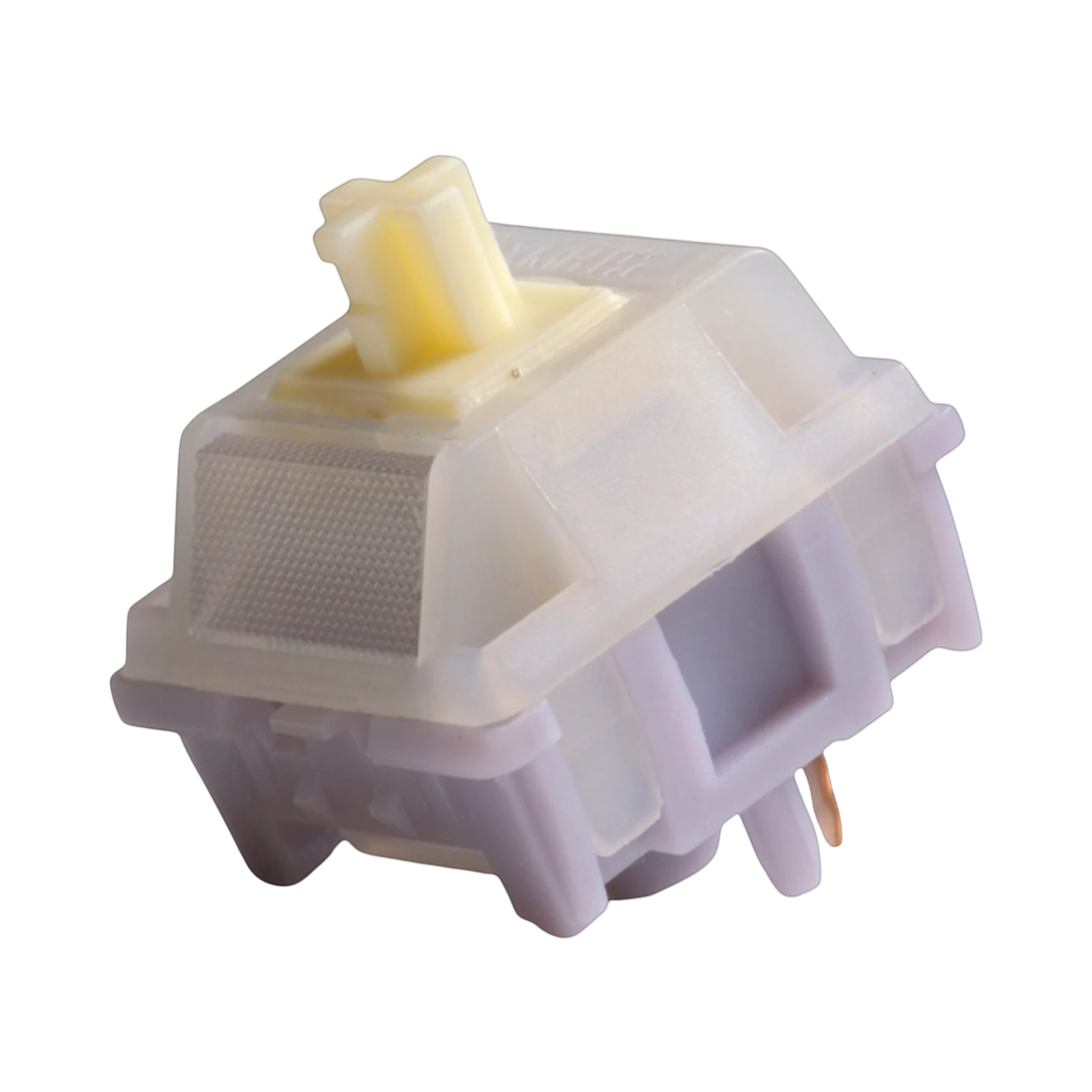 OZO Keyboards SU LAB Moonlight silent tactile mechanical keyboard switch with a pale yellow stem and purple housing