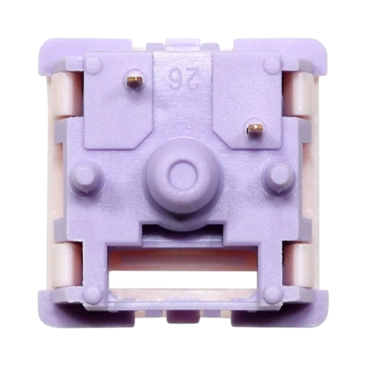 OZO Keyboards MMD Princess V2 mechanical switch bottom view featuring a light purple housing and 5-pin design.