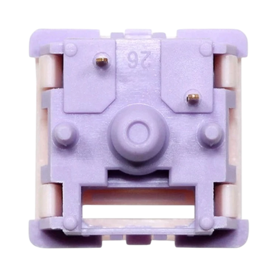 OZO Keyboards MMD Princess V2 mechanical switch bottom view featuring a light purple housing and 5-pin design.
