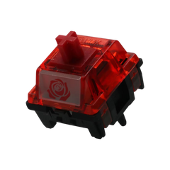 OZO Keyboards Rosa Centifolia linear mechanical switch with a translucent red housing and rose logo detail