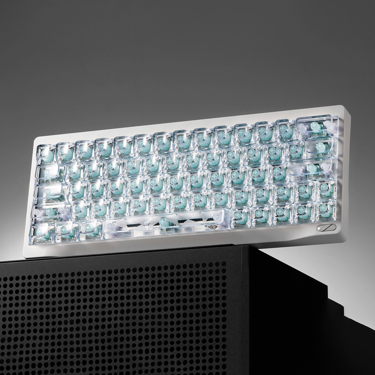 OZO Keyboards SF60 Diamond Edition mechanical keyboard with transparent keycaps and visible teal Hall Effect switches