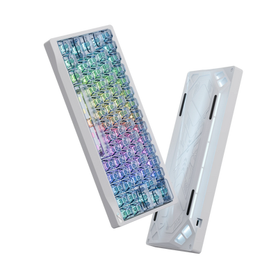 OZO Keyboards SF60 Diamond Edition hall effect keyboard with white frame and iridescent crystal keycaps