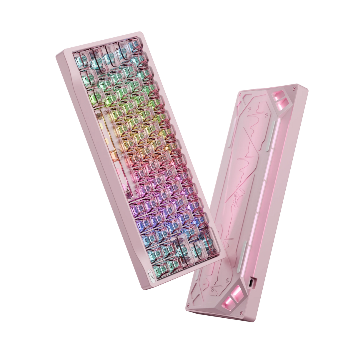 OZO Keyboards SF60 Diamond Edition pink mechanical keyboard with translucent crystal keycaps and RGB lighting