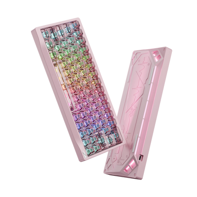 OZO Keyboards SF60 Diamond Edition pink mechanical keyboard with translucent crystal keycaps and RGB lighting
