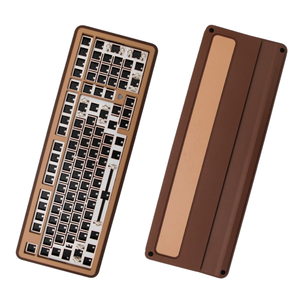 OZO Keyboards GeekZB Story100 100% mechanical keyboard barebone kit with brown aluminum case and top view
