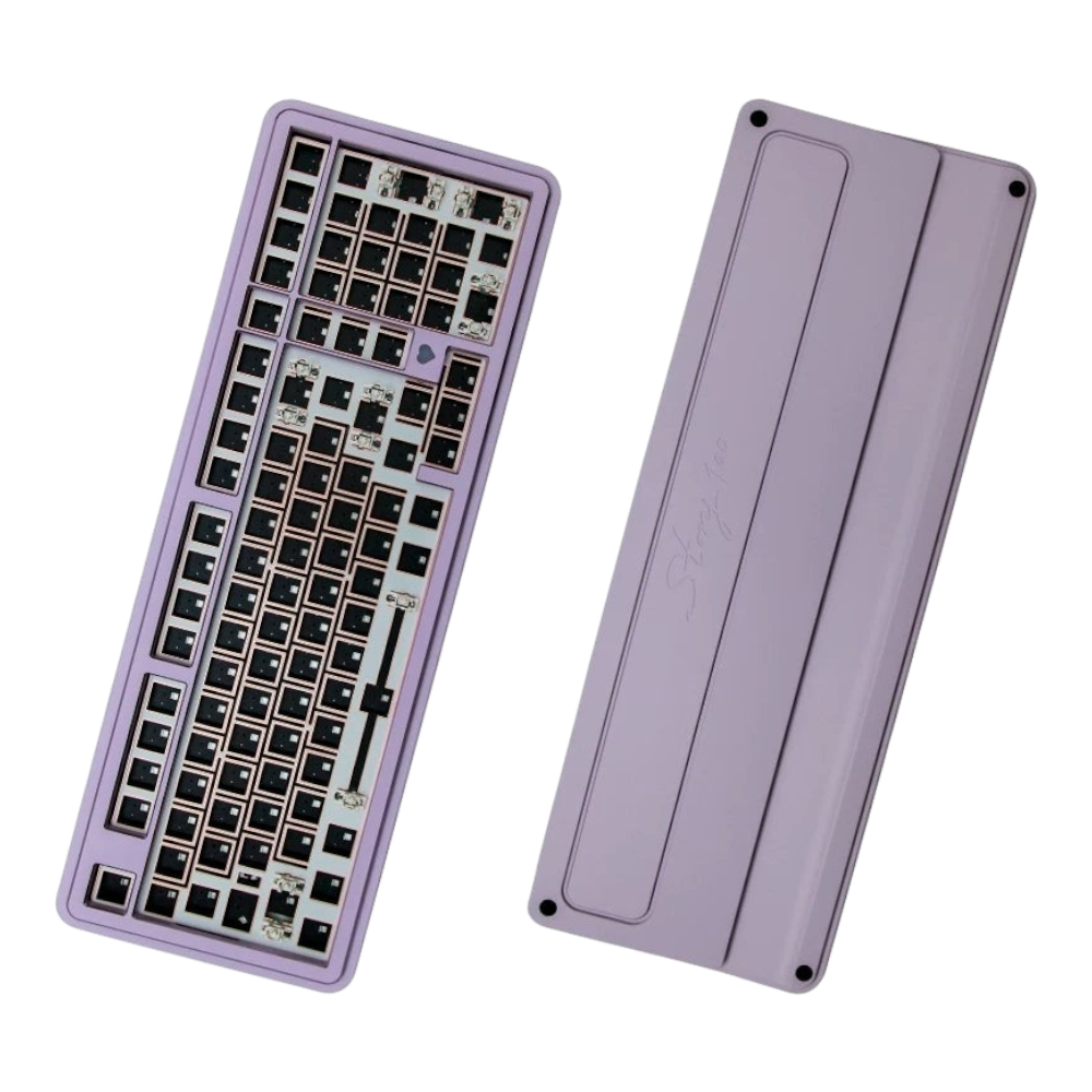 OZO Keyboards GeekZB Story100 100% mechanical keyboard barebone kit in purple aluminum with exposed switch sockets