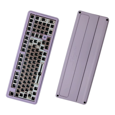 OZO Keyboards GeekZB Story100 100% mechanical keyboard barebone kit in purple aluminum with exposed switch sockets