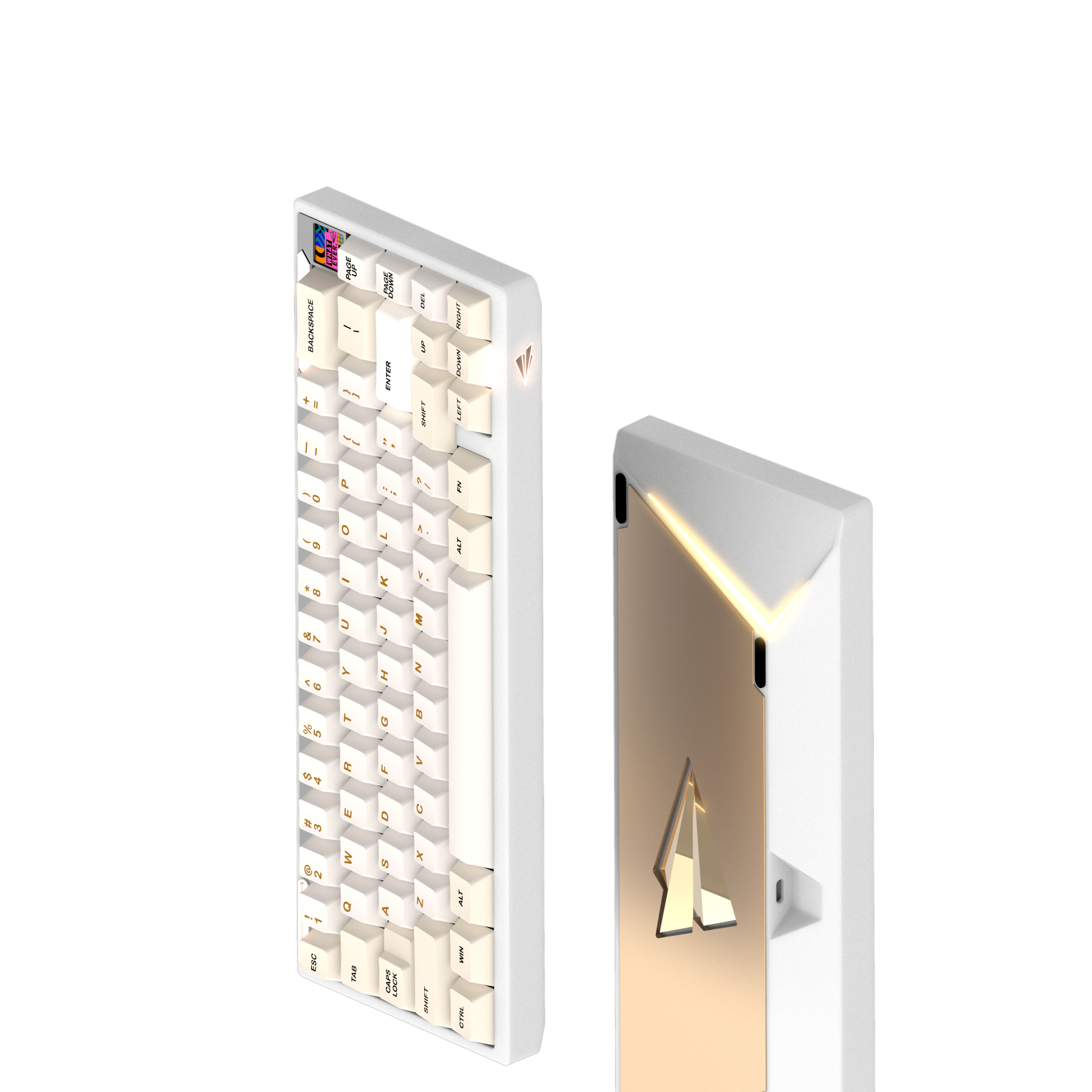 Paper65 mechanical keyboard with keycaps in frost white case with matte backweight.