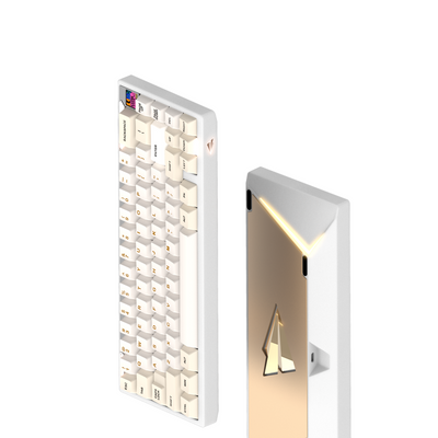 Paper65 mechanical keyboard with keycaps in frost white case with matte backweight.