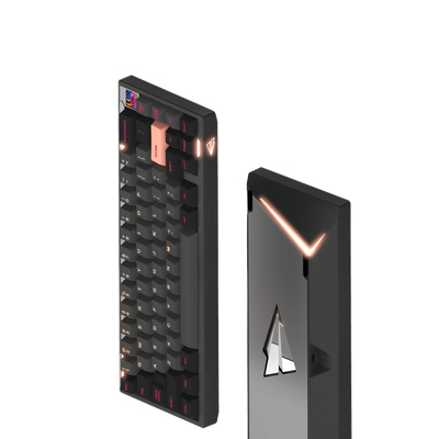 Paper65 mechanical keyboard with keycaps in black case with matte backweight.